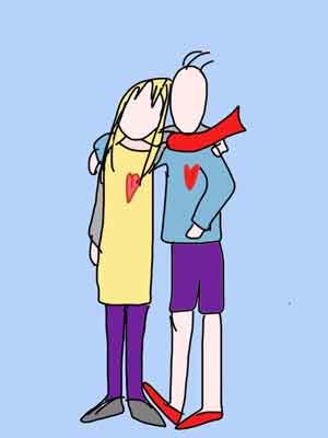 a drawing of a man and a woman hoklding each other in love
                        